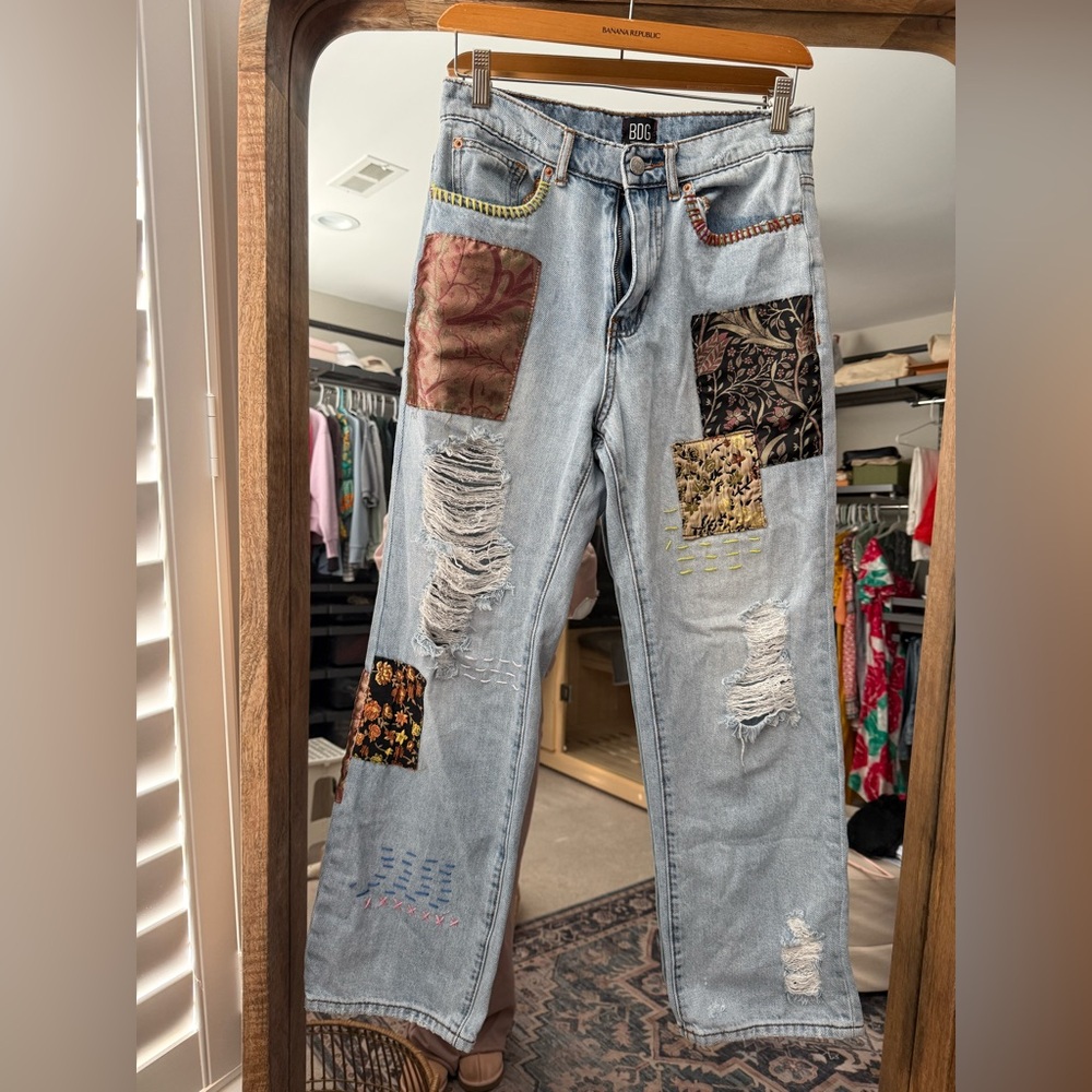 BDG Light Blue Straight‑Leg Jeans with Multicolor Patchwork